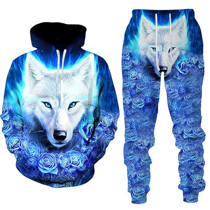 Forest Wolf 3d Printed Hoodie Suit Male Autumn Winter Casual Sweashirts Sweatpants Men Tracksuit Set