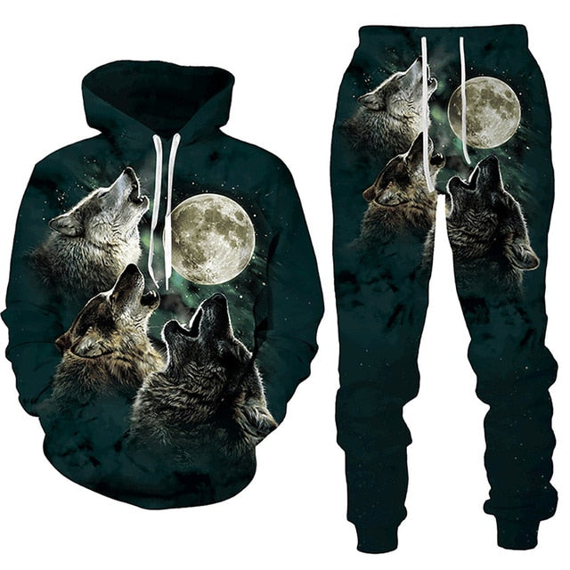 Forest Wolf 3d Printed Hoodie Suit Male Autumn Winter Casual Sweashirts Sweatpants Men Tracksuit Set