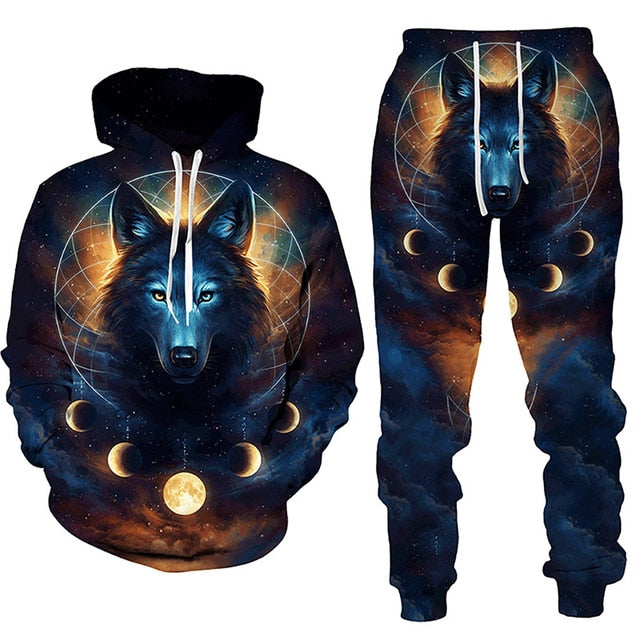 Forest Wolf 3d Printed Hoodie Suit Male Autumn Winter Casual Sweashirts Sweatpants Men Tracksuit Set