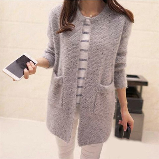 Winter Warm Cardigan Solid Color Knitted Sweater - Azahshopping