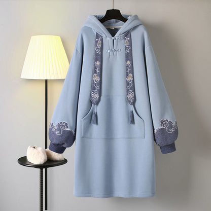 Long Sleeve Embroidery Chinese Style Hoodies Dress