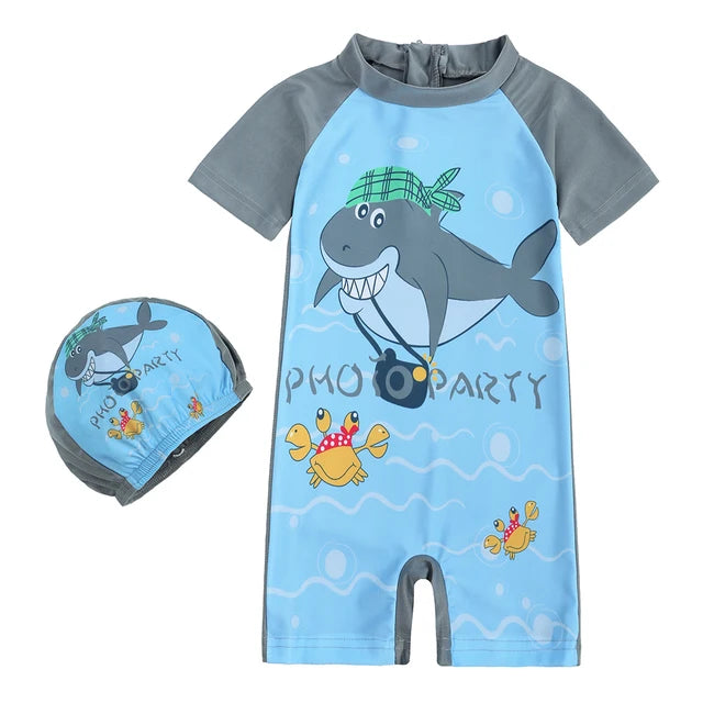 Kids Swimwear Suit Clothes 2Pcs Cap+Bodysuit Toddler