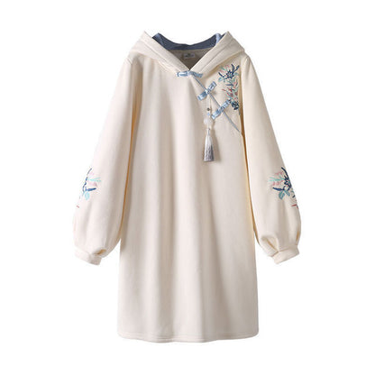 Long Sleeve Embroidery Chinese Style Hoodies Dress