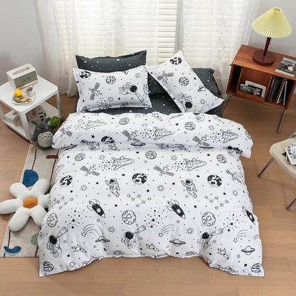 Solstice Home Textile Cyan Cute Cat Kitty Duvet Cover and Pillow Case Bed Sheet