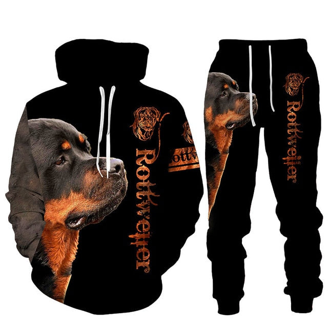 Rottweiler Dog 3d Printed Hoodie Suit Male Autumn Winter Casual Sweashirts Sweatpants Men Tracksuit Set