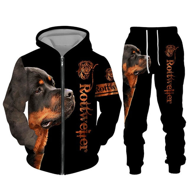 Rottweiler Dog 3d Printed Hoodie Suit Male Autumn Winter Casual Sweashirts Sweatpants Men Tracksuit Set