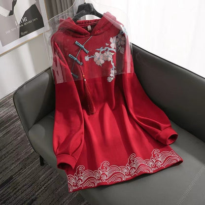 Long Sleeve Embroidery Chinese Style Hoodies Dress