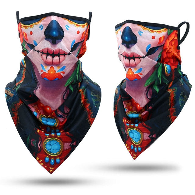 Skull Bandana Hanging Ear Triangle Face Mask Cycling