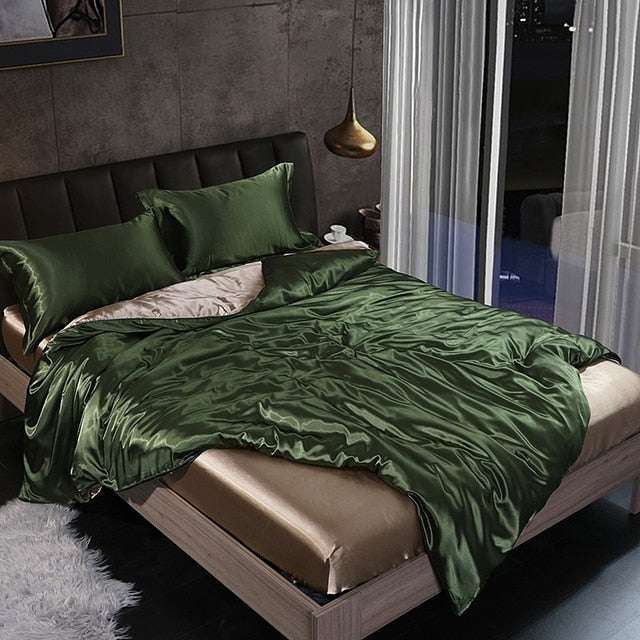 Mulberry Silk Luxury Bedding Set With Fitted Sheet High-end 100% Silk Satin Bedding Sets