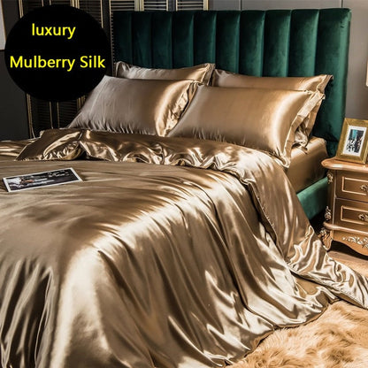 Mulberry Silk Luxury Bedding Set With Fitted Sheet High-end 100% Silk Satin Bedding Sets