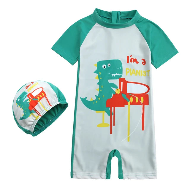 Kids Swimwear Suit Clothes 2Pcs Cap+Bodysuit Toddler