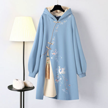 Long Sleeve Embroidery Chinese Style Hoodies Dress