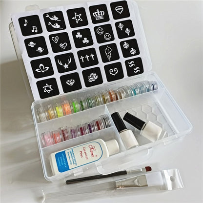 Temporary Diamond Glitter Tattoo Kit 24 Colors Powder 4 Glue For Fake Tattoo