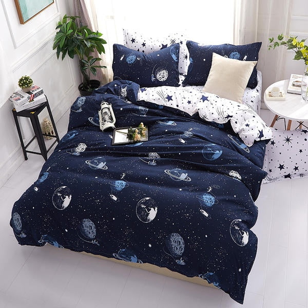 Solstice Home Textile Cyan Cute Cat Kitty Duvet Cover and Pillow Case Bed Sheet