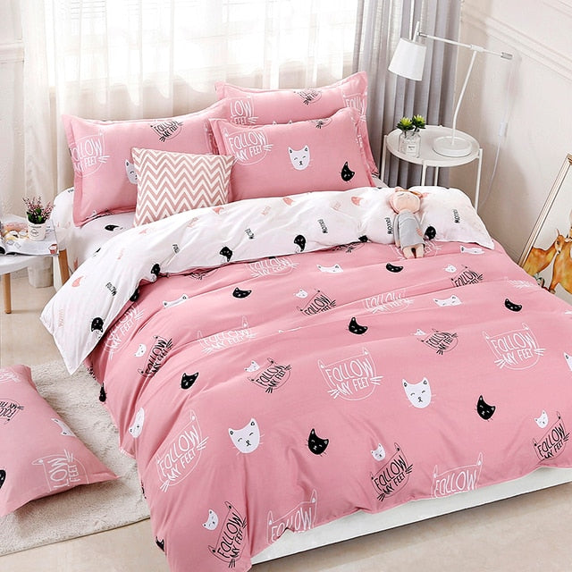 Solstice Home Textile Cyan Cute Cat Kitty Duvet Cover and Pillow Case Bed Sheet