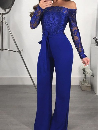 Wide Leg with V-neck Lace Elegant Jumpsuit