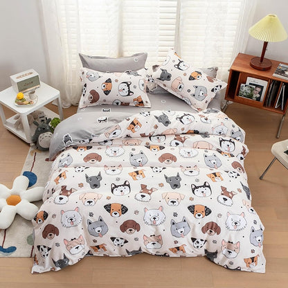 Solstice Home Textile Cyan Cute Cat Kitty Duvet Cover and Pillow Case Bed Sheet