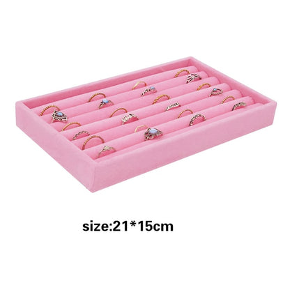 Portable Velvet Jewelry Ring Jewelry Display Organizer Box Tray Holde