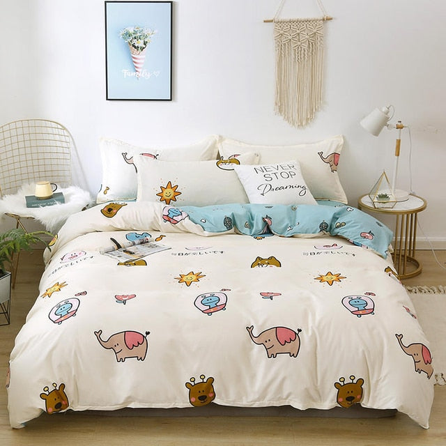 Solstice Home Textile Cyan Cute Cat Kitty Duvet Cover and Pillow Case Bed Sheet