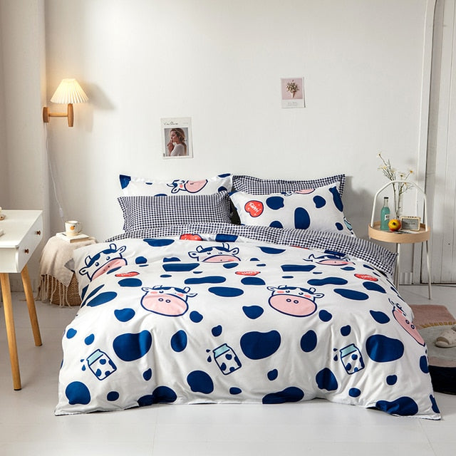 Solstice Home Textile Cyan Cute Cat Kitty Duvet Cover and Pillow Case Bed Sheet