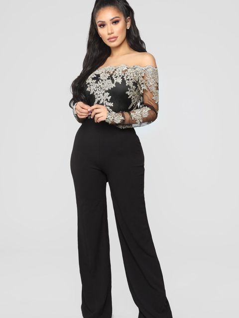 Wide Leg with V-neck Lace Elegant Jumpsuit