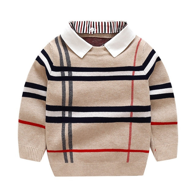 Winter Knit Clothes Long Sleeve Plaid Fashion Knitwear for Boys