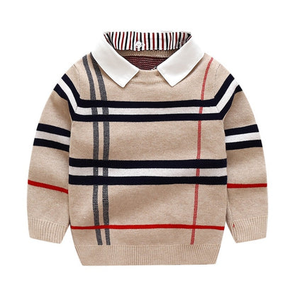 Winter Knit Clothes Long Sleeve Plaid Fashion Knitwear for Boys