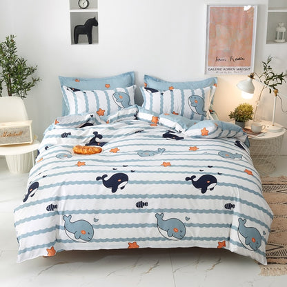 Solstice Home Textile Cyan Cute Cat Kitty Duvet Cover and Pillow Case Bed Sheet