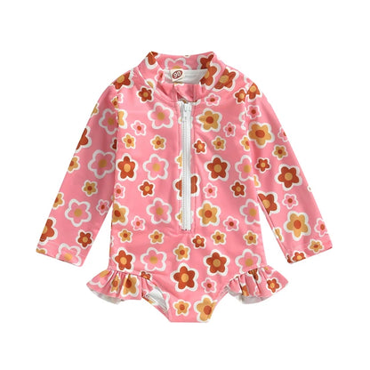 Kids Baby Girl Swimsuits Summer Floral Long Sleeve