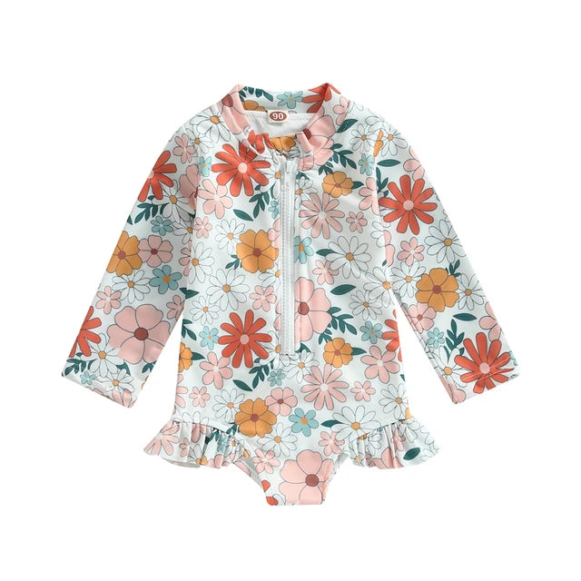 Kids Baby Girl Swimsuits Summer Floral Long Sleeve