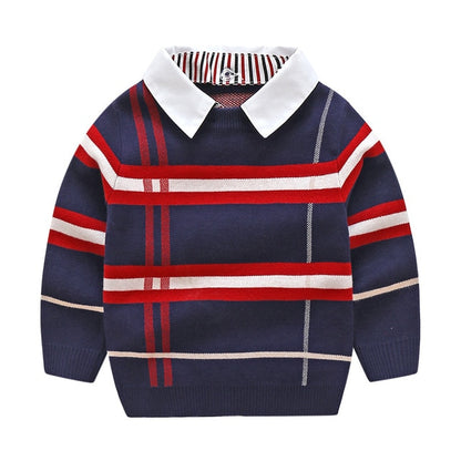 Winter Knit Clothes Long Sleeve Plaid Fashion Knitwear for Boys