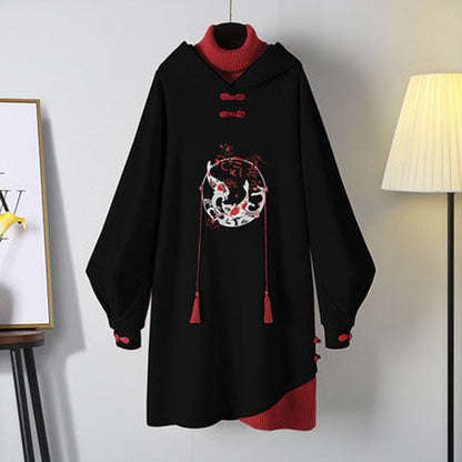 Long Sleeve Embroidery Chinese Style Hoodies Dress