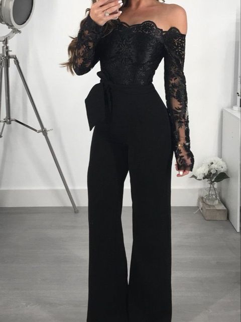 Wide Leg with V-neck Lace Elegant Jumpsuit