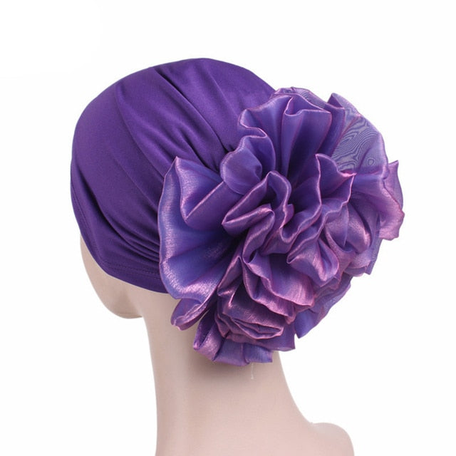 Large Flower Stretch Scarf Hat Ladies Elegant Fashion Hair Accessories Chemo Hat Women Turban Bandanas