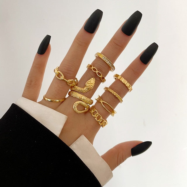 Vintage Gothic Metal Rings Set For Women