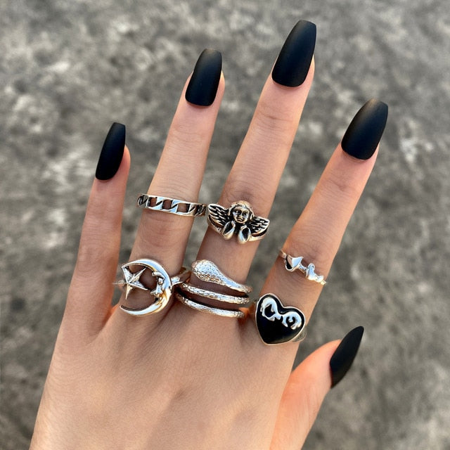 Vintage Gothic Metal Rings Set For Women