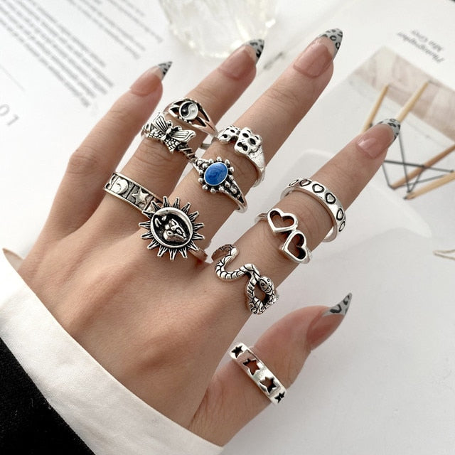 Vintage Gothic Metal Rings Set For Women