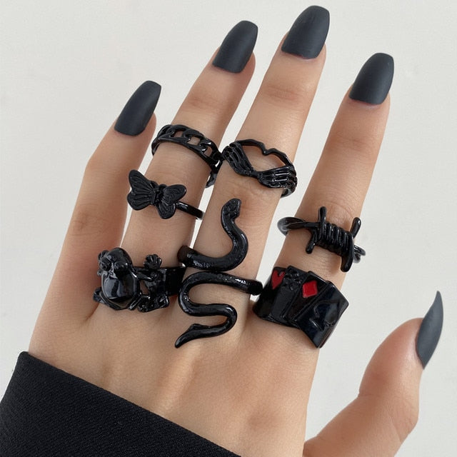 Vintage Gothic Metal Rings Set For Women