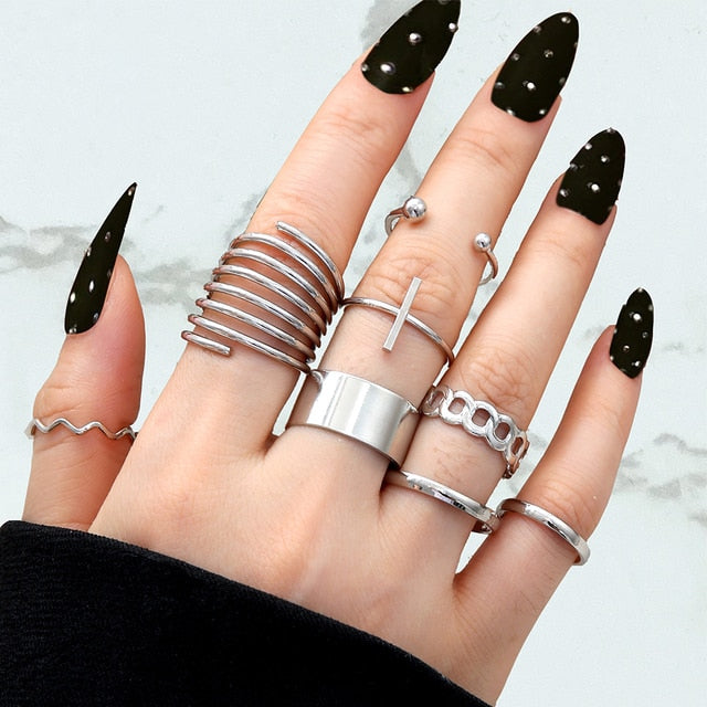 Vintage Gothic Metal Rings Set For Women