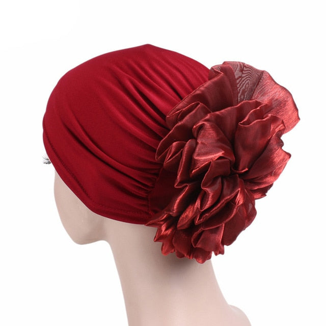 Large Flower Stretch Scarf Hat Ladies Elegant Fashion Hair Accessories Chemo Hat Women Turban Bandanas