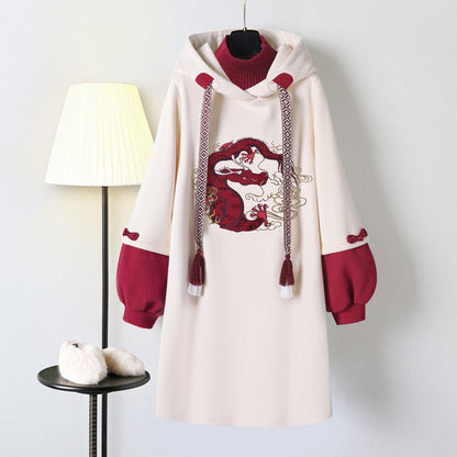 Long Sleeve Embroidery Chinese Style Hoodies Dress