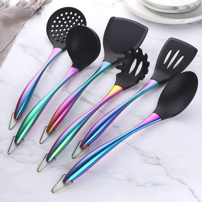 Gold Cooking Tool Set Silicone Head Kitchenware Stainless Steel Handle