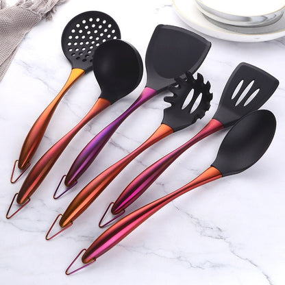 Gold Cooking Tool Set Silicone Head Kitchenware Stainless Steel Handle