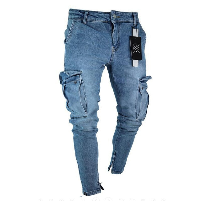 Jeans Trousers Men Multi Pocket | Mens Jeans Cargo Pockets | Cargo Jeans Men Clothing - Jeans