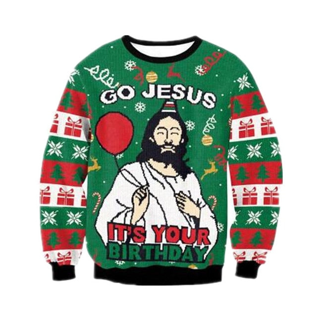 Unisex Men Women 2022 Ugly Christmas Sweater For Holidays Santa Elf Christmas Funny Fake Hair Sweater Autumn Winter Blouses - Pullovers