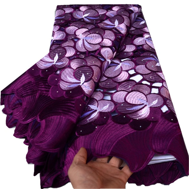 Purple Big Heavy African Lace Wedding Fabric With Stones 5 Yards - Azahshopping