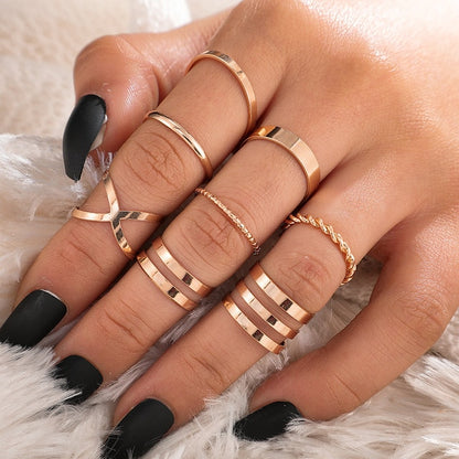 Lats Bohemian Gold Chain Rings Set For Women