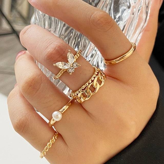 Lats Bohemian Gold Chain Rings Set For Women