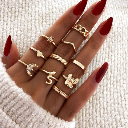 Lats Bohemian Gold Chain Rings Set For Women