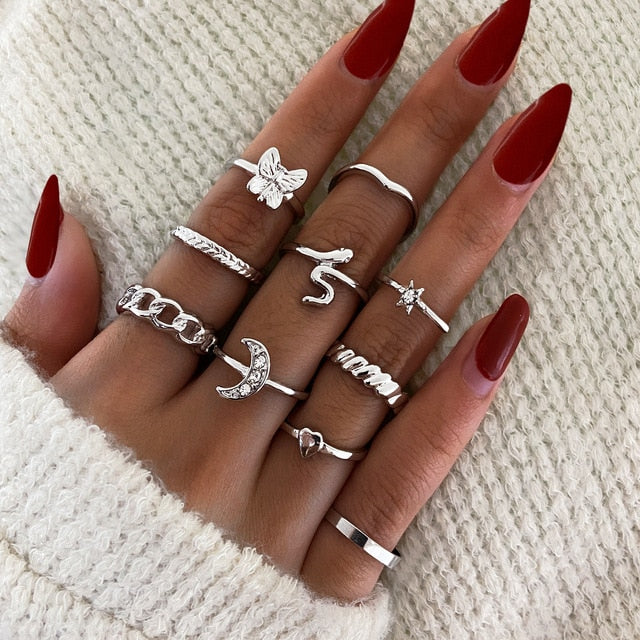 Lats Bohemian Gold Chain Rings Set For Women